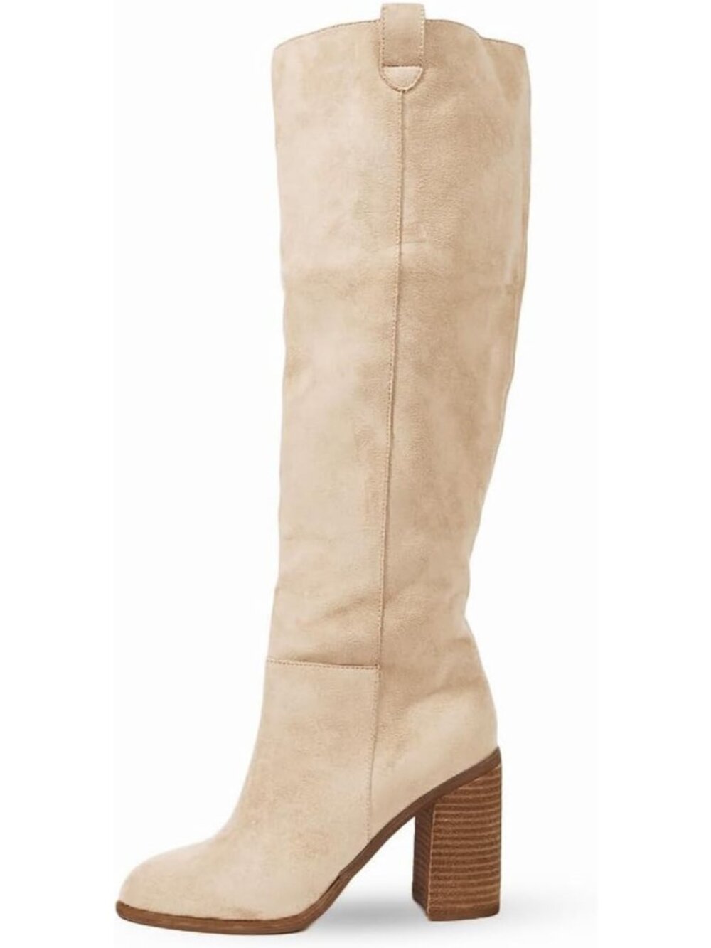Women's Beige Chunky Heel Round Toe Side Zipper Fashionable Knee High Boots